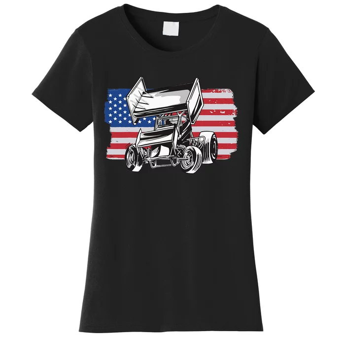 Sprint Car Racing Usa Flag Women's T-Shirt