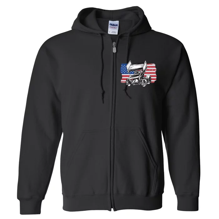 Sprint Car Racing Usa Flag Full Zip Hoodie