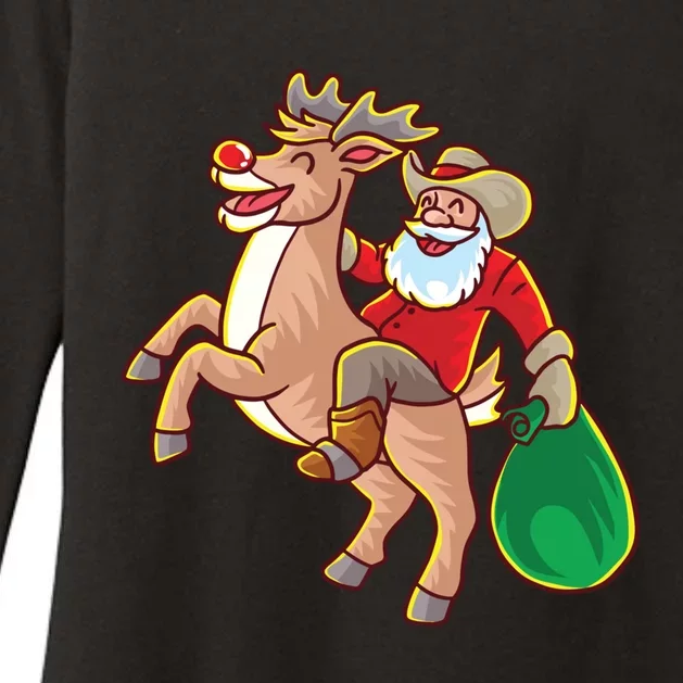 Santa Claus Riding A Reindeer Funny Christmas Cow Claus Gift Womens CVC Long Sleeve Shirt