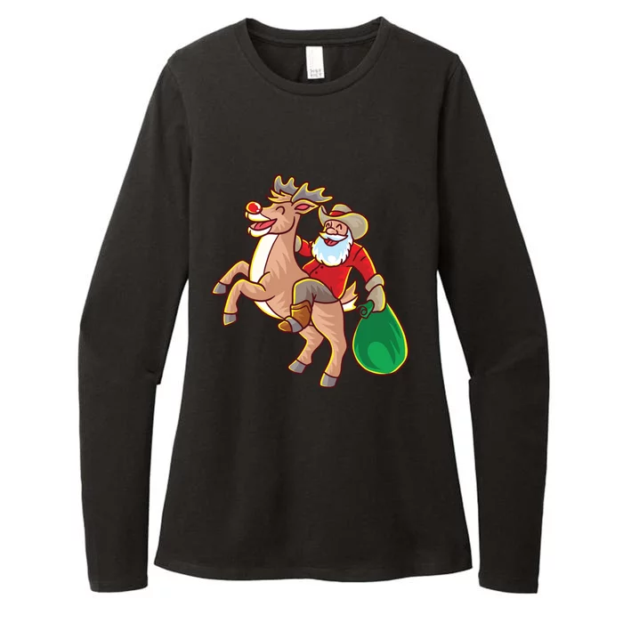 Santa Claus Riding A Reindeer Funny Christmas Cow Claus Gift Womens CVC Long Sleeve Shirt