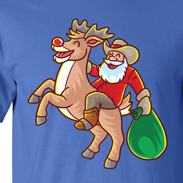 Santa Claus Riding A Reindeer Funny Christmas Cow Claus Gift Tall T-Shirt