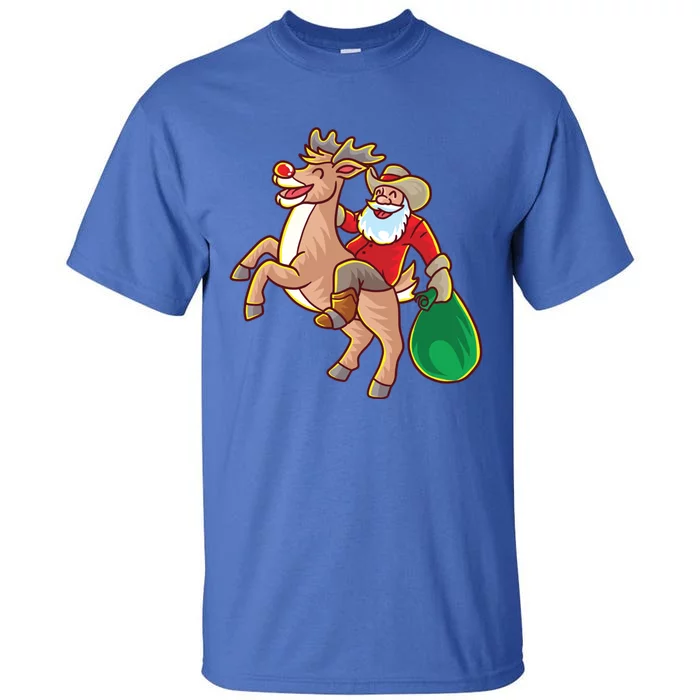 Santa Claus Riding A Reindeer Funny Christmas Cow Claus Gift Tall T-Shirt