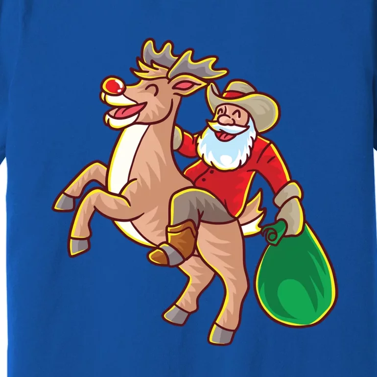 Santa Claus Riding A Reindeer Funny Christmas Cow Claus Gift Premium T-Shirt