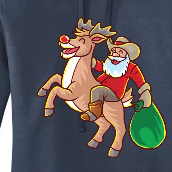 Santa Claus Riding A Reindeer Funny Christmas Cow Claus Gift Women's Pullover Hoodie