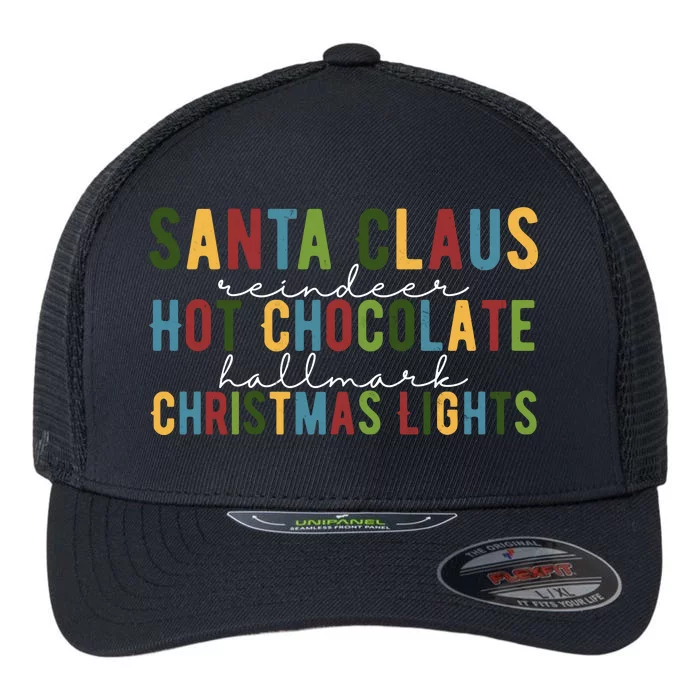 Santa Claus Reindeer Hot Chocolate Festive Chrsitmas Flexfit Unipanel Trucker Cap