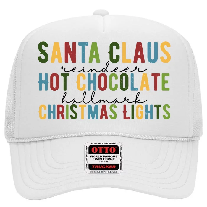 Santa Claus Reindeer Hot Chocolate Festive Chrsitmas High Crown Mesh Trucker Hat