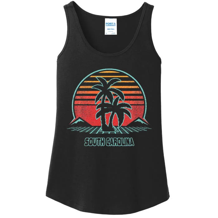 South Carolina Retro Palm Tree Beach 80s Style Ladies Essential Tank