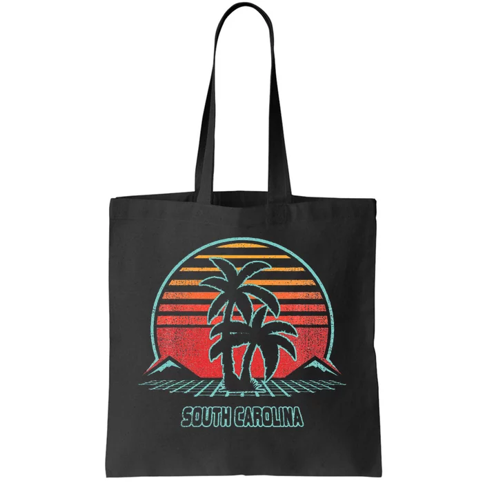 South Carolina Retro Palm Tree Beach 80s Style Tote Bag