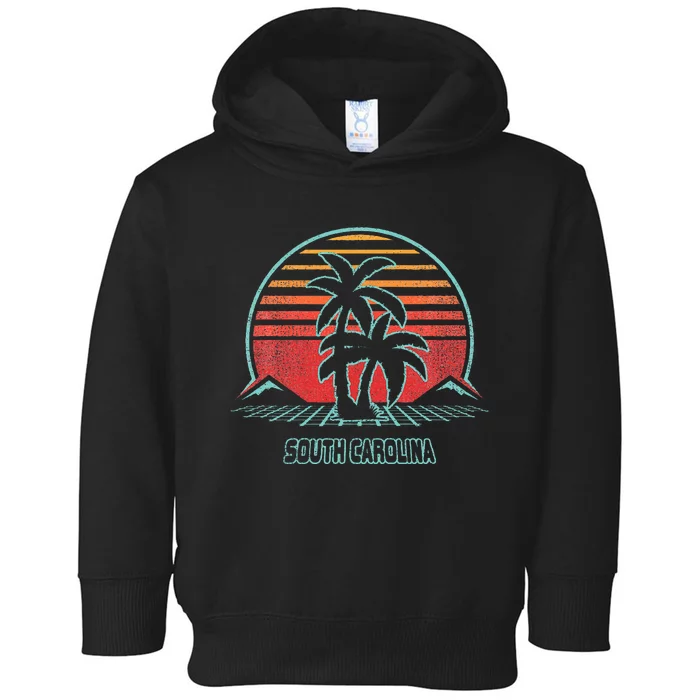 South Carolina Retro Palm Tree Beach 80s Style Toddler Hoodie