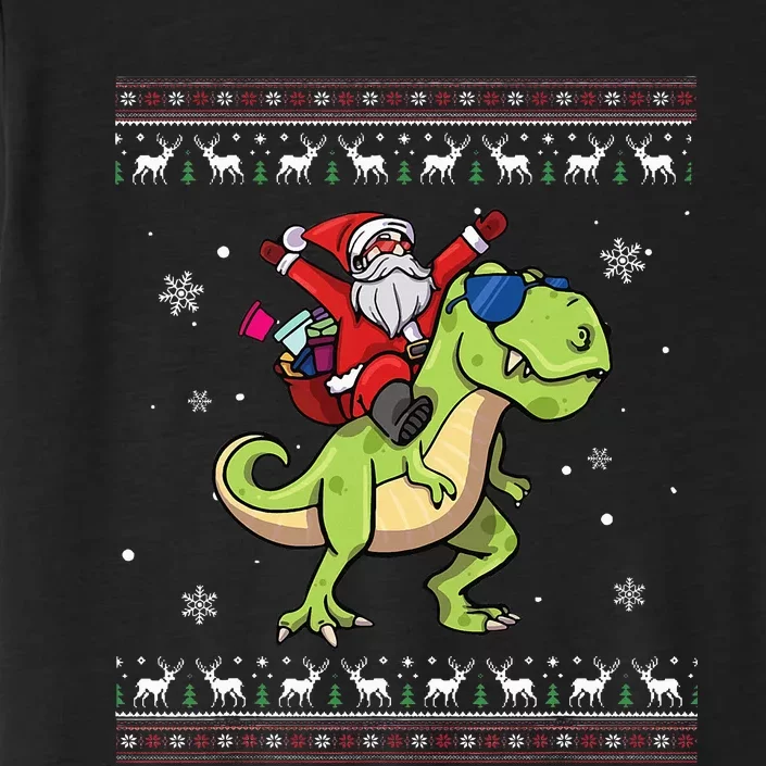 Santa Claus Riding Dinosaur T Rex Christmas Ugly Xmas ChromaSoft Performance T-Shirt