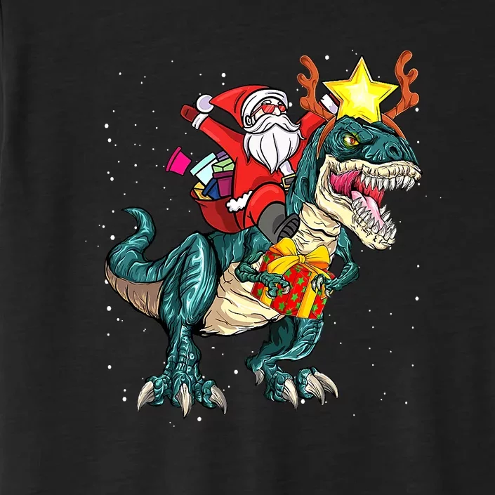 Santa Claus Riding Dinosaur T Rex Christmas Ugly Xmas Boys ChromaSoft Performance T-Shirt