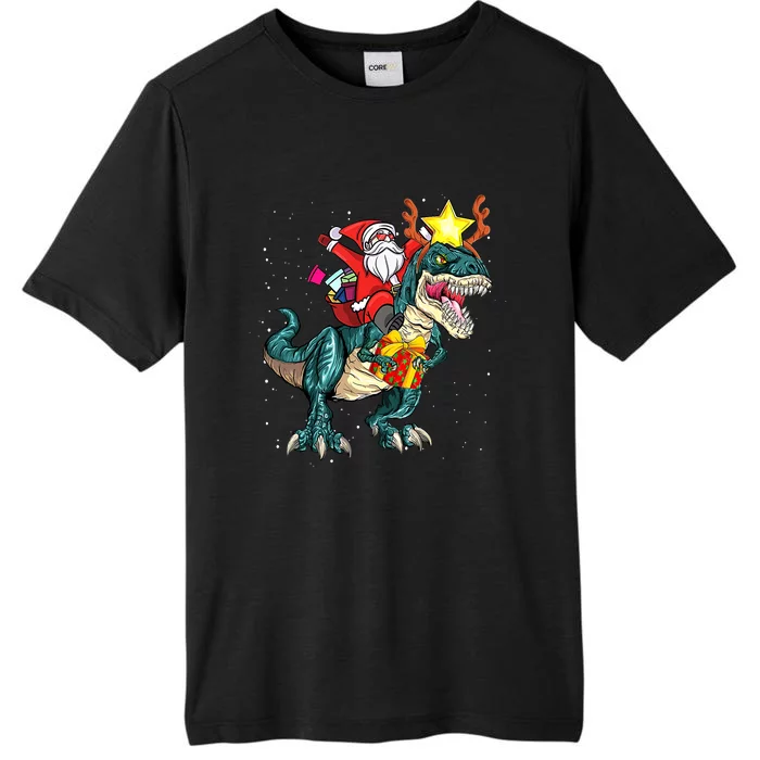 Santa Claus Riding Dinosaur T Rex Christmas Ugly Xmas Boys ChromaSoft Performance T-Shirt