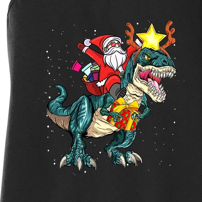 Santa Claus Riding Dinosaur T Rex Christmas Ugly Xmas Boys Women's Racerback Tank