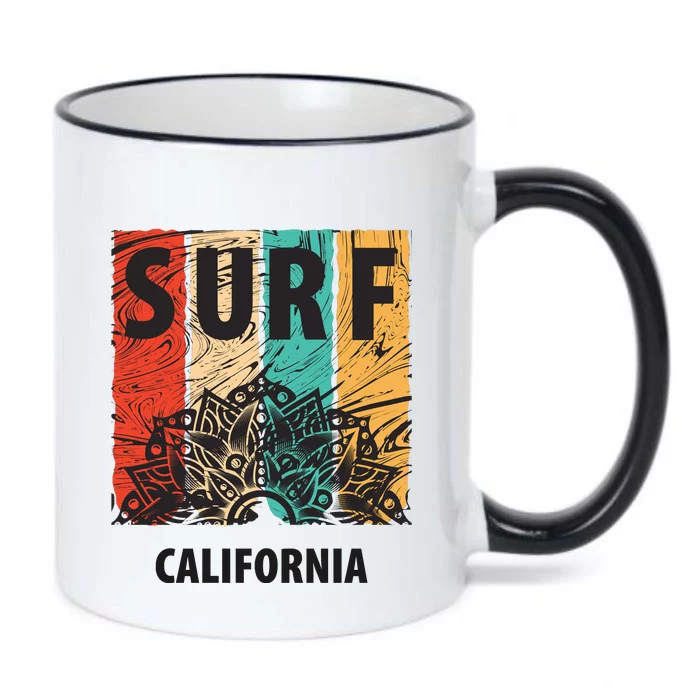 Surf California Retro Colors Black Color Changing Mug