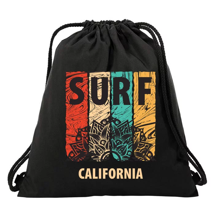 Surf California Retro Colors Drawstring Bag