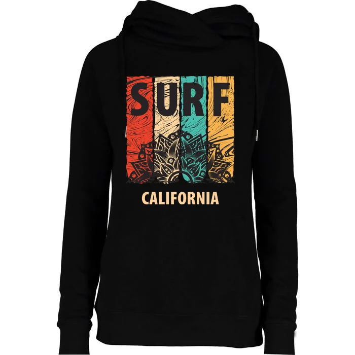 Surf California Retro Colors Womens Funnel Neck Pullover Hood