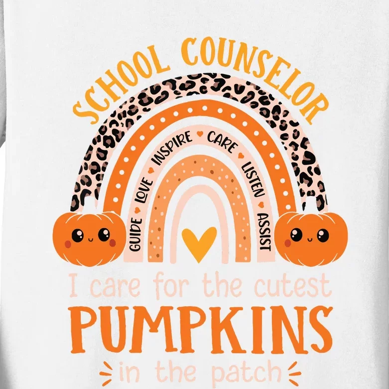 School Counselor Rainbow Leopard Print Halloween Counselor Kids Long Sleeve Shirt