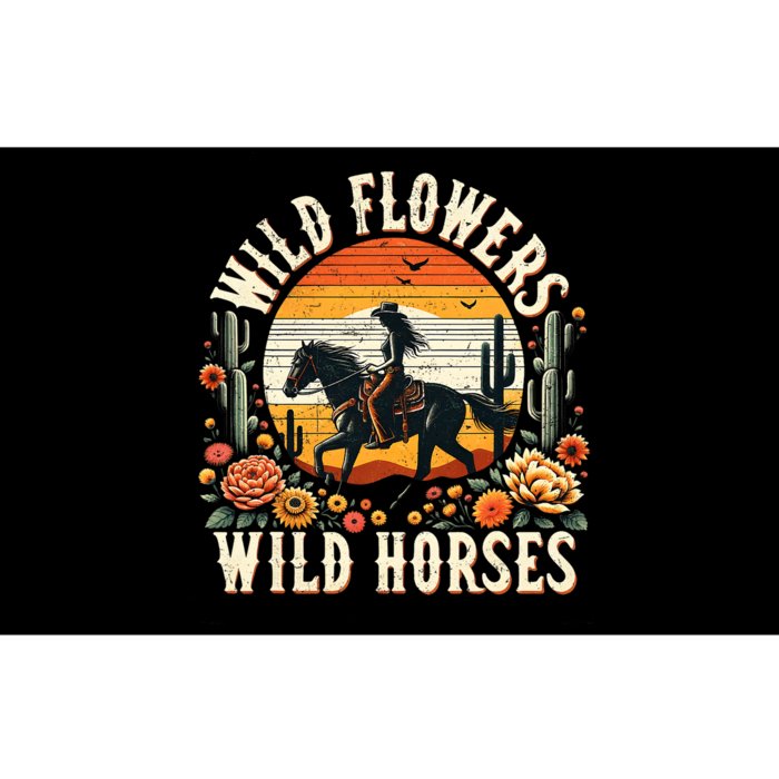 Sunset Cowgirl Riding Horse Wild Flowers Wild Horses Bumper Sticker