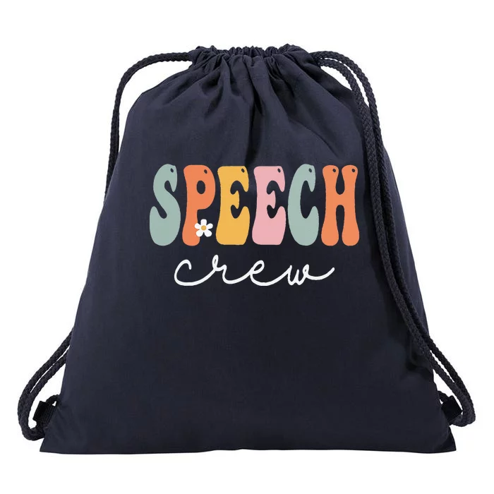 Speech Crew Retro Groovy Vintage Happy First Day Of School Drawstring Bag