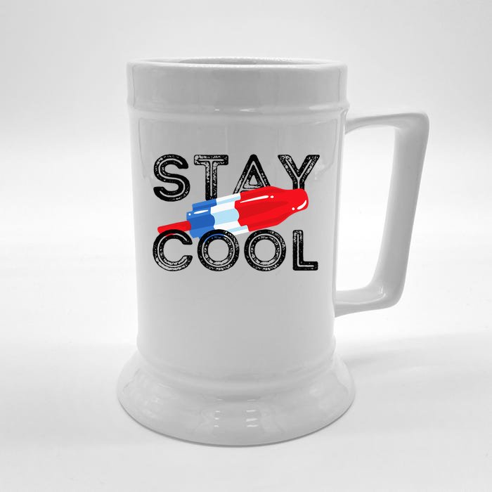 Stay Cool Rocket Pop Red White & Blue Popsicle Summer Gift Front & Back Beer Stein