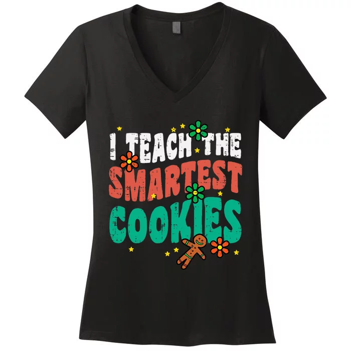 Smartest Cookies Retro Christmas Xmas Teacher Gift Women's V-Neck T-Shirt