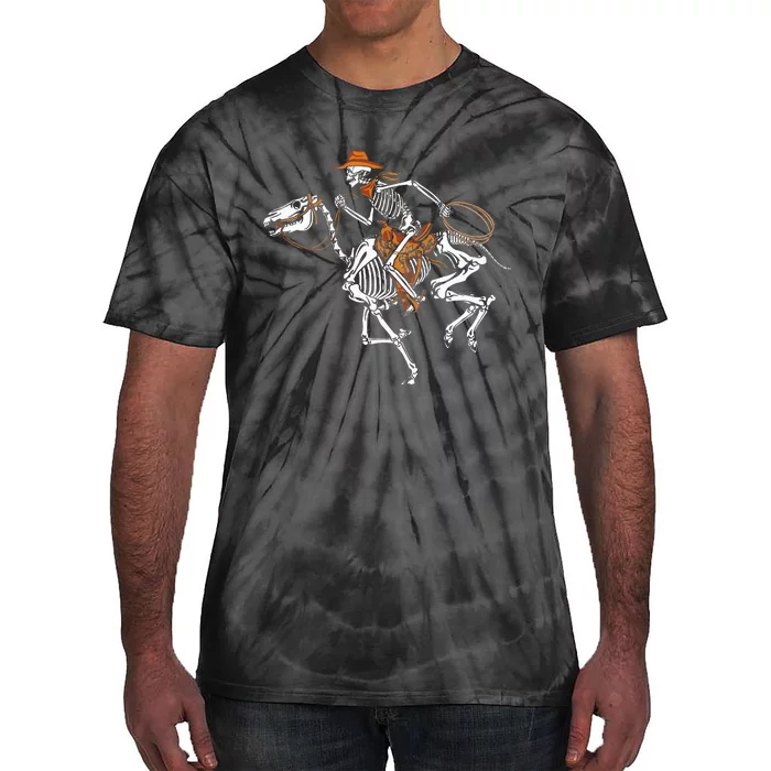 Skeleton Cowboy Riding Horse Halloween Rider Costume Tie-Dye T-Shirt