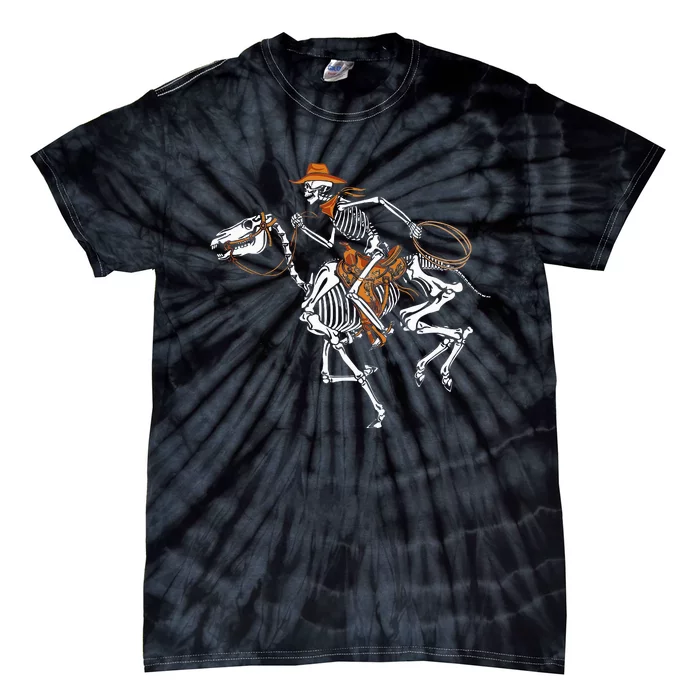 Skeleton Cowboy Riding Horse Halloween Rider Costume Tie-Dye T-Shirt