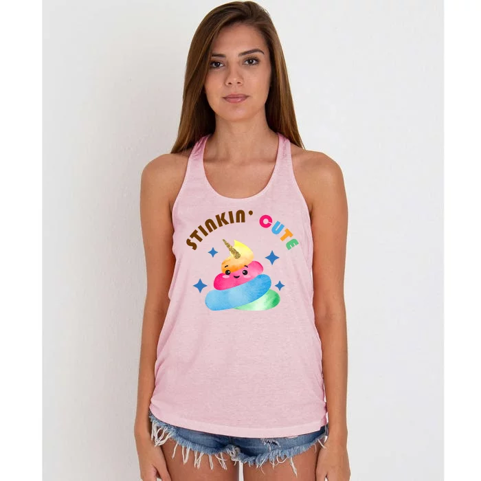 Stinkin Cute Rainbow Poop Unicorn Emoji Women's Knotted Racerback Tank