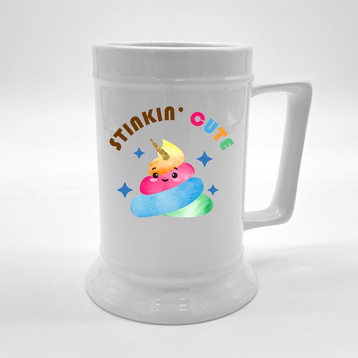 Stinkin Cute Rainbow Poop Unicorn Emoji Front & Back Beer Stein