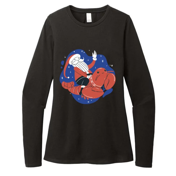 Santa Claus Riding Lobster Womens CVC Long Sleeve Shirt