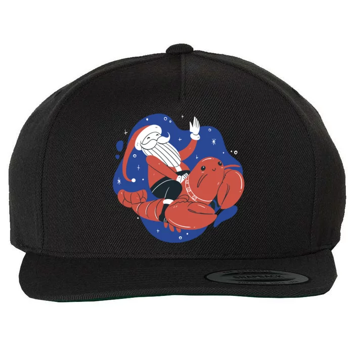 Santa Claus Riding Lobster Wool Snapback Cap