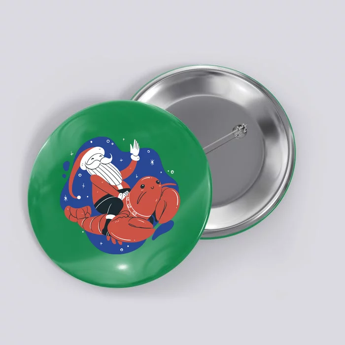 Santa Claus Riding Lobster Button