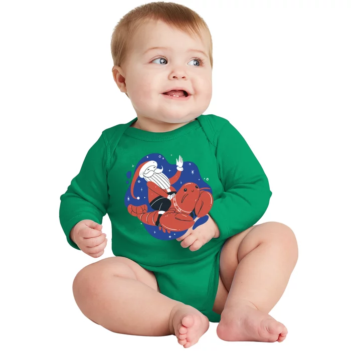 Santa Claus Riding Lobster Baby Long Sleeve Bodysuit