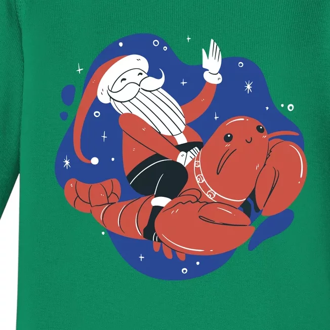 Santa Claus Riding Lobster Baby Long Sleeve Bodysuit