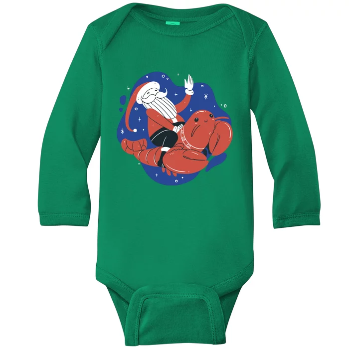 Santa Claus Riding Lobster Baby Long Sleeve Bodysuit