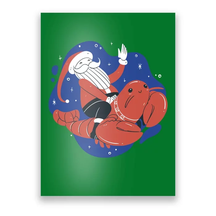 Santa Claus Riding Lobster Poster