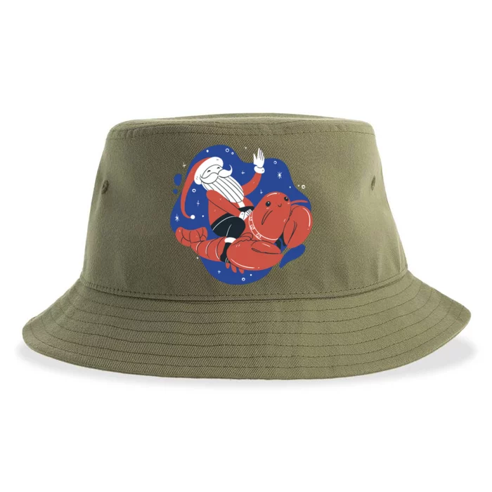 Santa Claus Riding Lobster Sustainable Bucket Hat