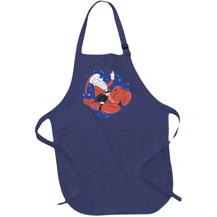 Santa Claus Riding Lobster Full-Length Apron With Pocket