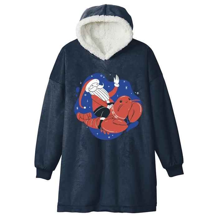 Santa Claus Riding Lobster Hooded Wearable Blanket