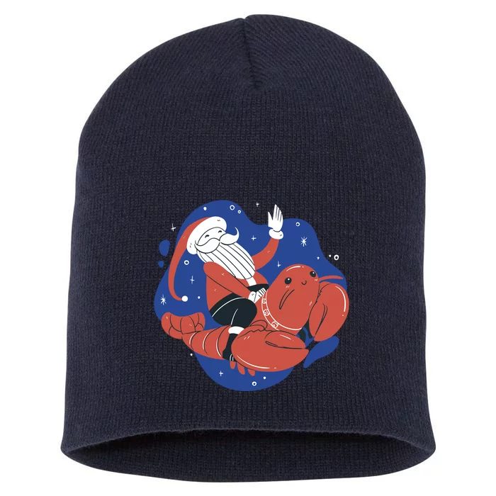 Santa Claus Riding Lobster Short Acrylic Beanie