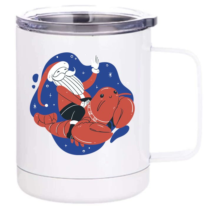 Santa Claus Riding Lobster Front & Back 12oz Stainless Steel Tumbler Cup