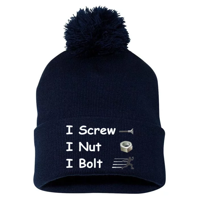 Screw A Nut Bolt Pom Pom 12in Knit Beanie