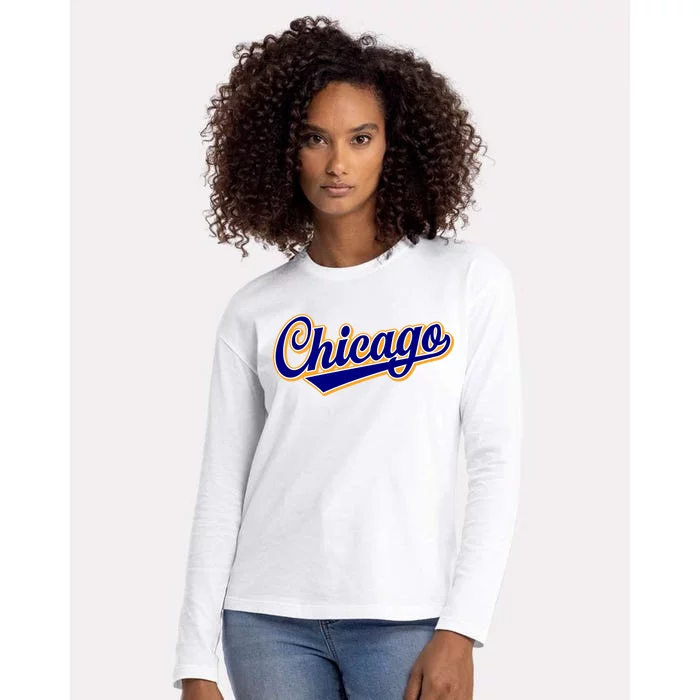 Script Chicago Logo Womens Cotton Relaxed Long Sleeve T-Shirt