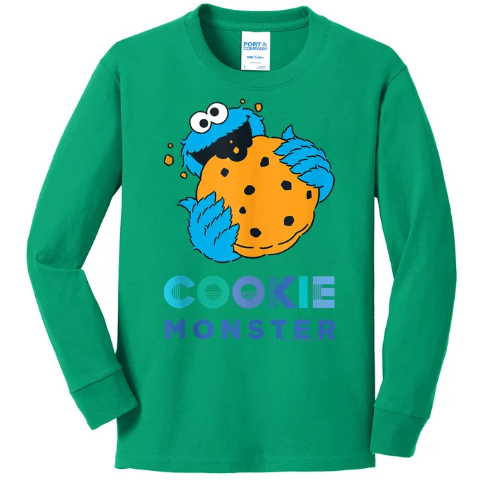 Sesame Cookie Street Monster With Big Cookie Kids Long Sleeve Shirt