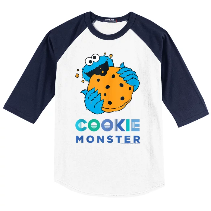 Sesame Cookie Street Monster With Big Cookie Baseball Sleeve Shirt