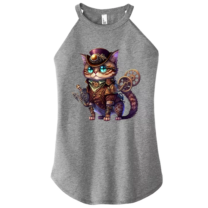 Steampunk Cat Steampunk Kitten Lovers Fantasy For Women Women’s Perfect Tri Rocker Tank