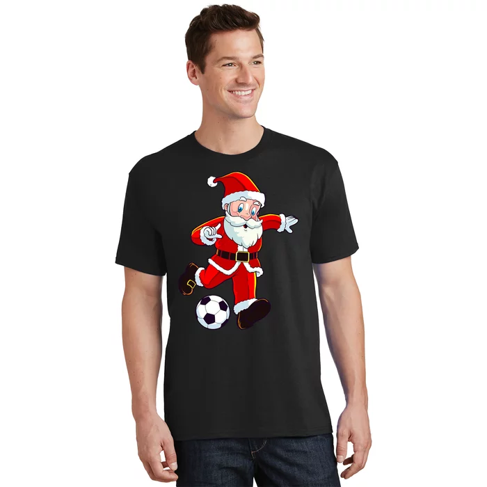 Soccer Christmas Santa Claus Funny Boy Girl Xmas T-Shirt