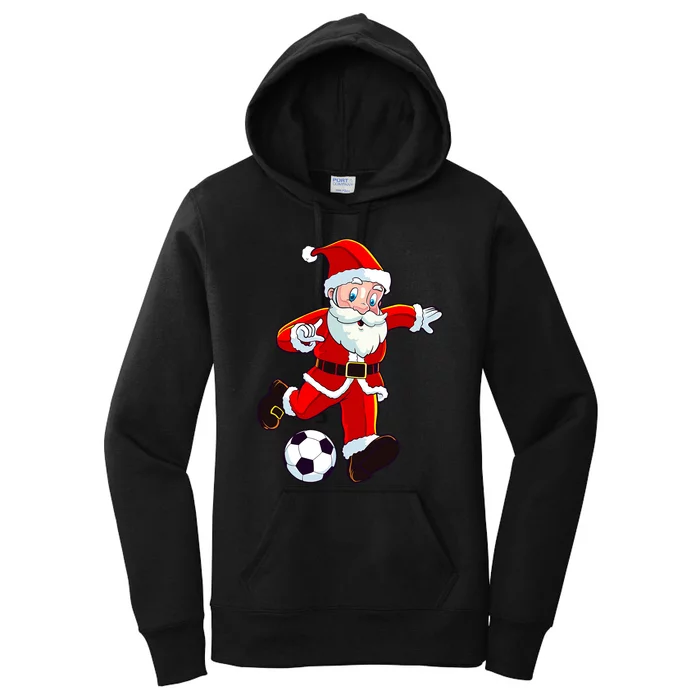 Soccer Christmas Santa Claus Funny Boy Girl Xmas Women's Pullover Hoodie