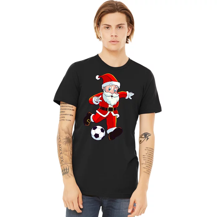 Soccer Christmas Santa Claus Funny Boy Girl Xmas Premium T-Shirt