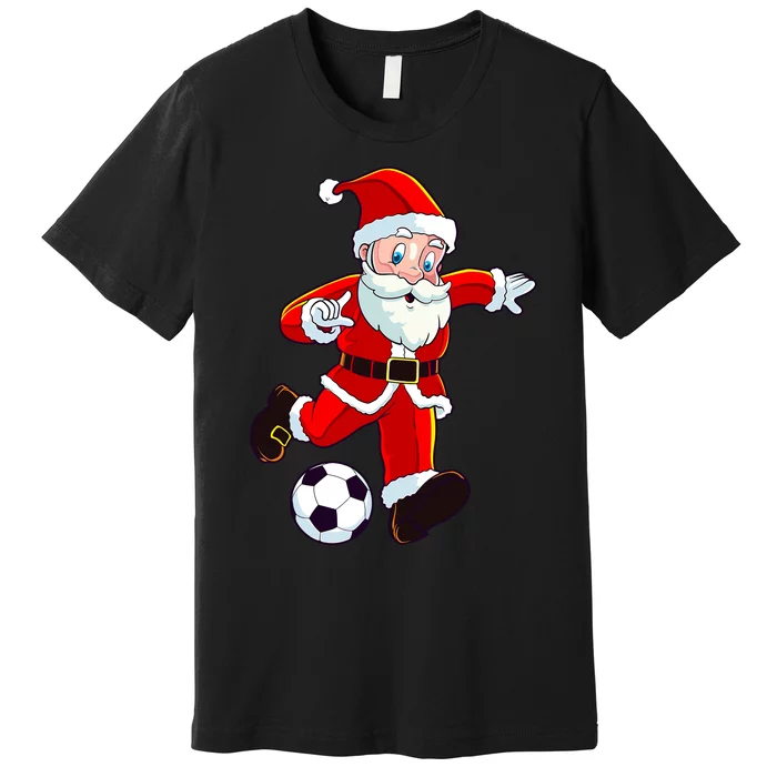 Soccer Christmas Santa Claus Funny Boy Girl Xmas Premium T-Shirt